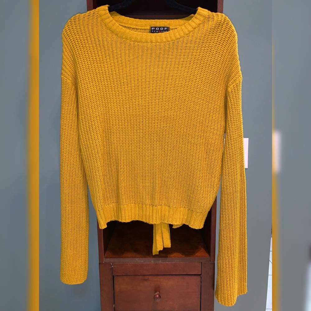 Mustard knit sweater with tie in back